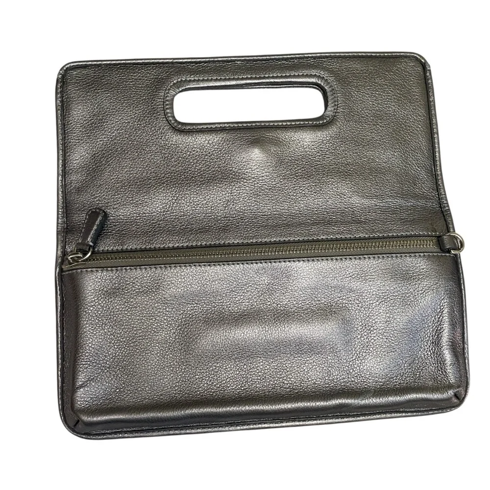 Coach Metallic Gunmetal Flap Clutch To Handbag